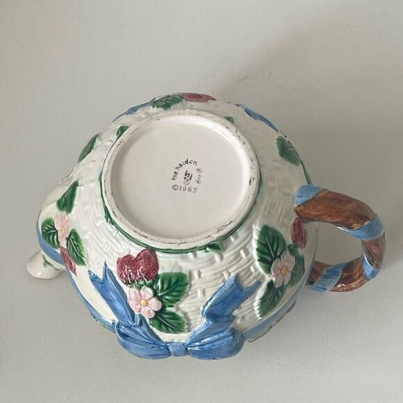 VTG 1985 Haldon Japanese Majolica Ceramic Ribbon Basketweave Teapot 3 Piece Set - Picture 8 of 16